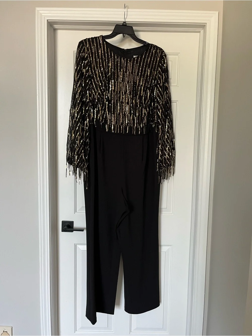 🖤✨ Eliza J Sequin Fringe Straight-Leg Jumpsuit Dress Sequin Size 18W NWT
